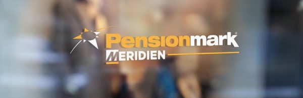 PensionmarkMeridien logo in yellow and white