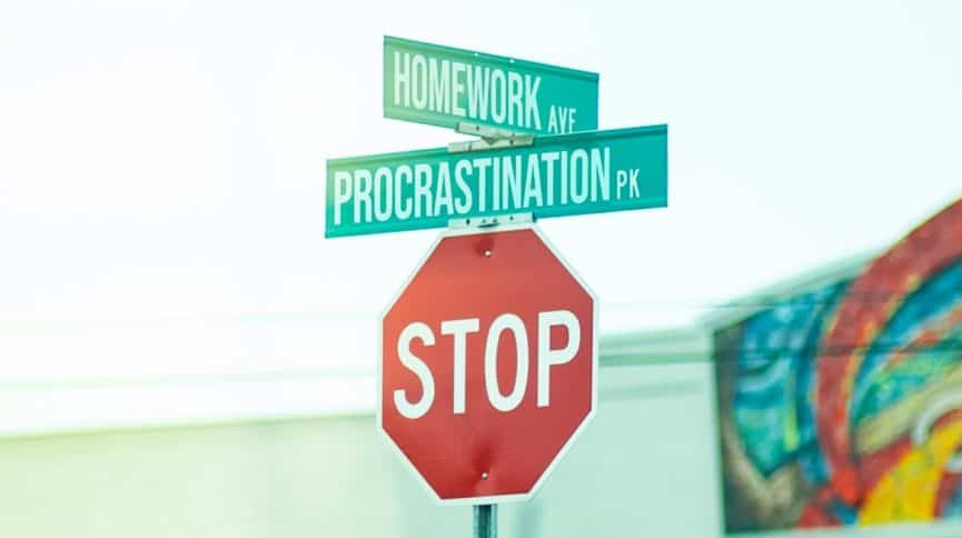street signs homework ave and procrastination pk on a stop sign