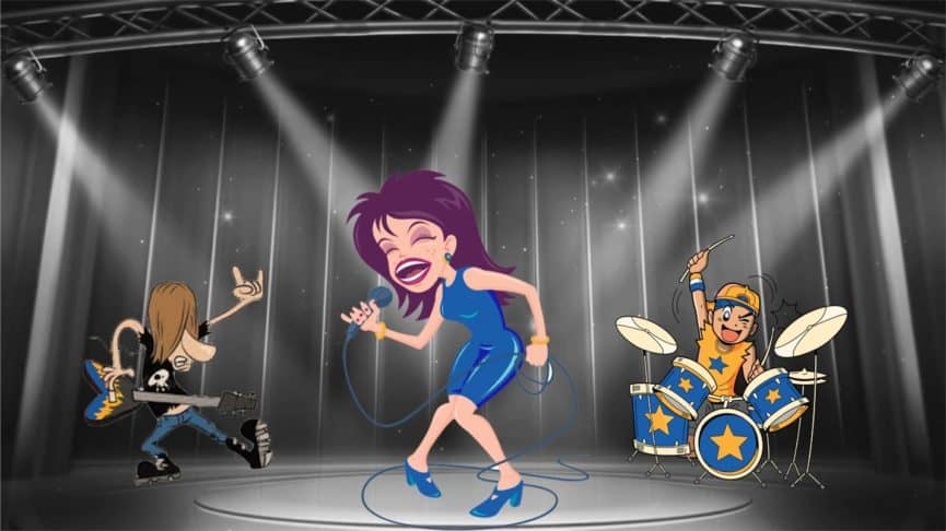 clip art of guitarist, singer and drummer on stage